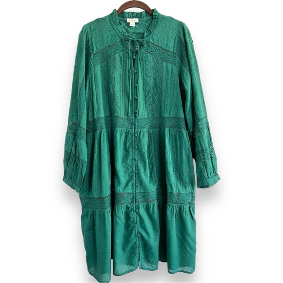 Sundance ClaraBelle Green Embroidered Dress With Lace Trim Size Small - Picture 2 of 7